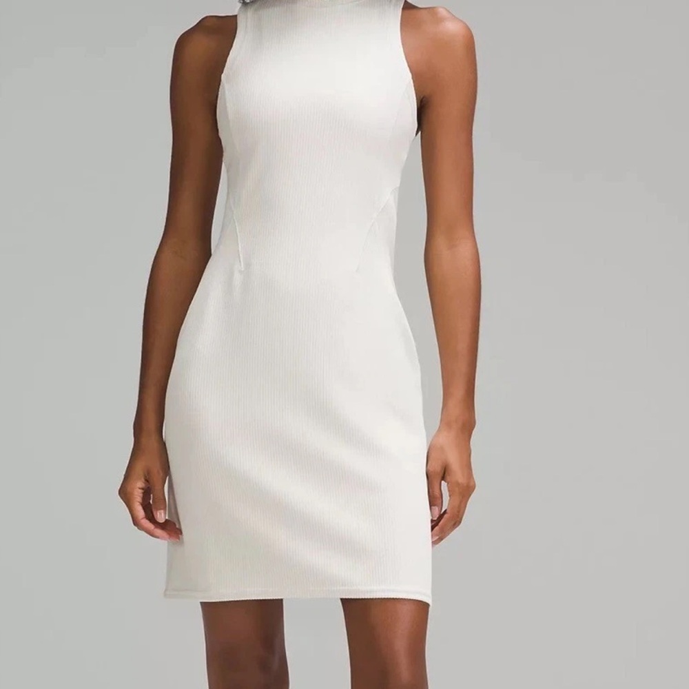 Lululemon Women’s Ribbed Softstreme Slim-Fit Tank Dress Size 12 BONE ivory Great